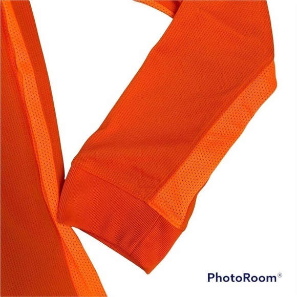 NIKE Mens Small Neon Orange Dri-FIT Perforated Long Sleeve Soccer Referee Jersey - Picture 2 of 6